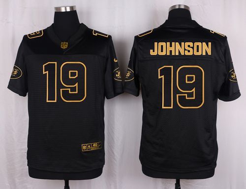 Nike Jets #19 Keyshawn Johnson Black Men's Stitched NFL Elite Pro Line Gold Collection Jersey - Click Image to Close